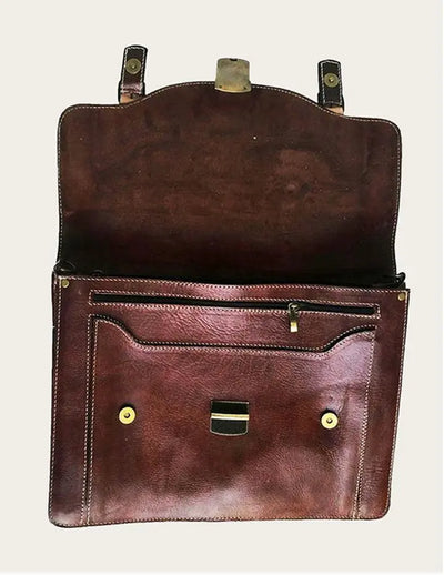 Handcrafted Genuine Leather Classic Brown Briefcase Vintage Kernel
