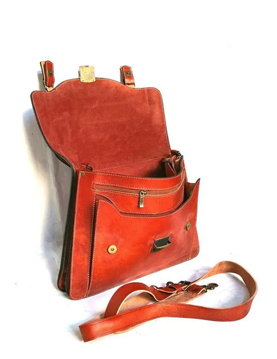 Handmade Brown Leather Briefcase for Men. Vintage Kernel