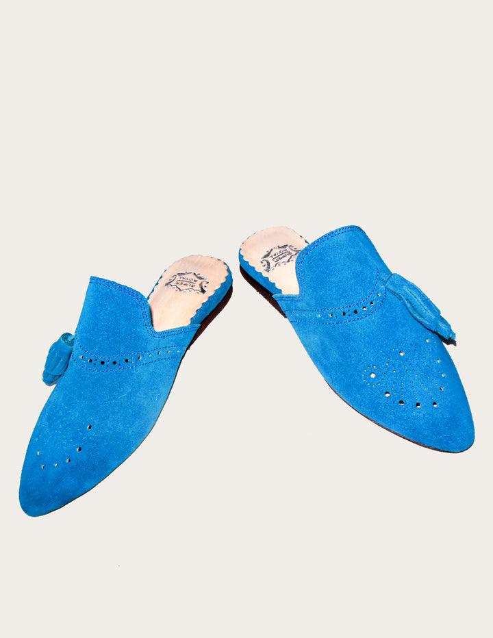 Handmade Blue Genuine Leather Mules - Slow Chic Fashion