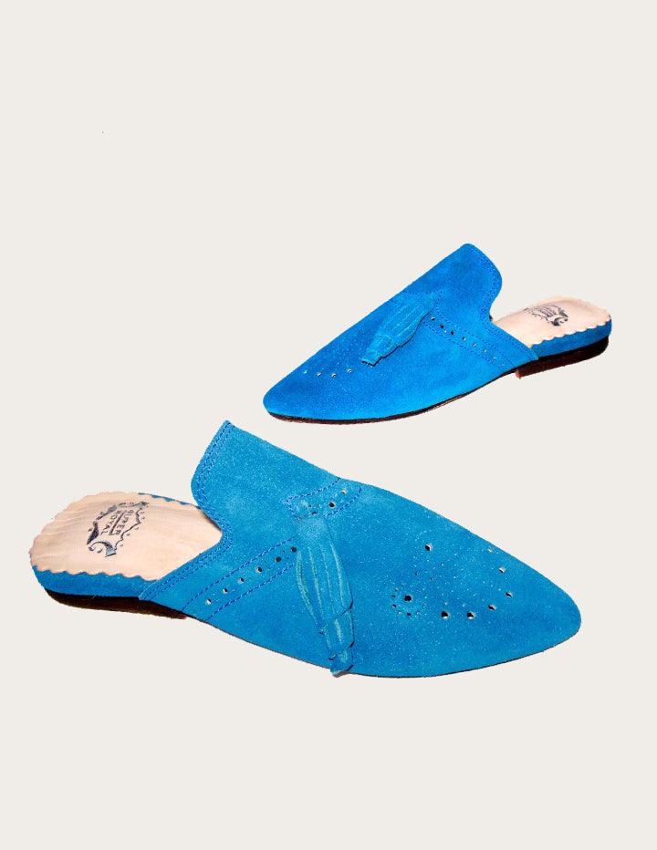Handmade Blue Genuine Leather Mules - Slow Chic Fashion