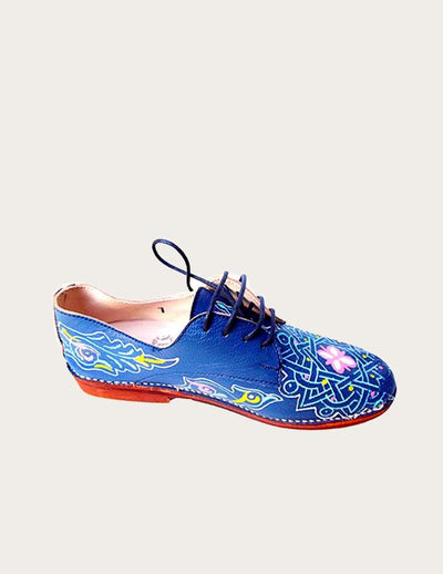 Blue Handpainted Leather Derby Shoe Custom-made - Slow Chic Fashion