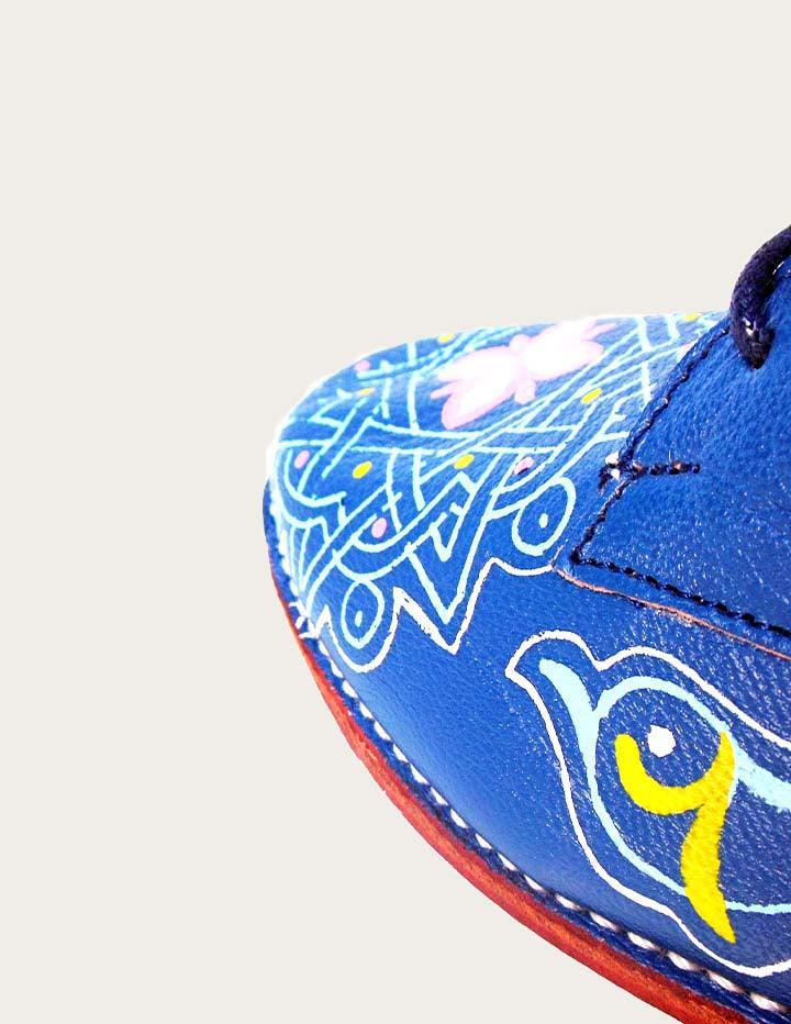 Blue Handpainted Leather Derby Shoe Custom-made - Slow Chic Fashion
