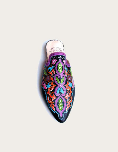 Women Hand-painted Leather Flat Mules - Slow Chic Fashion