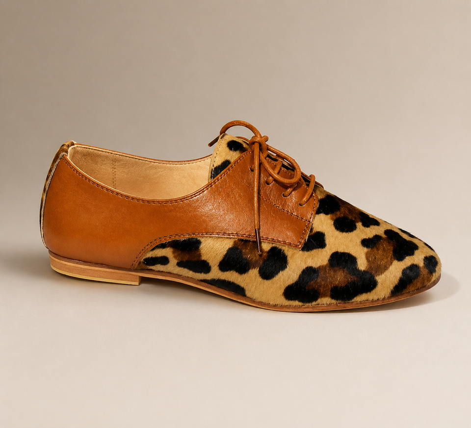 Zina Derby - Handmade Leopard Leather Derby Shoe