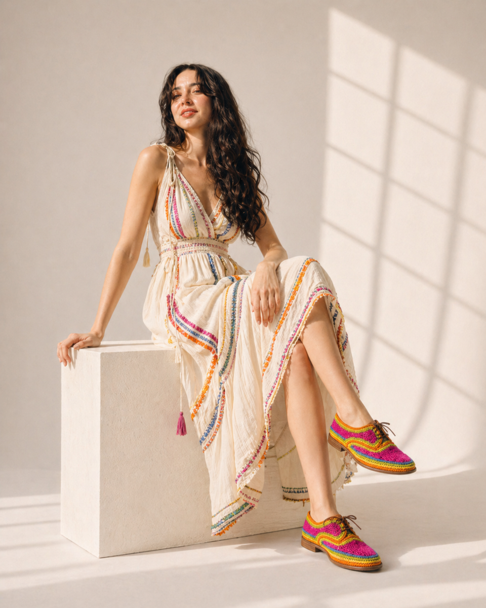 Handwoven Rainbow Raffia Woman Shoe