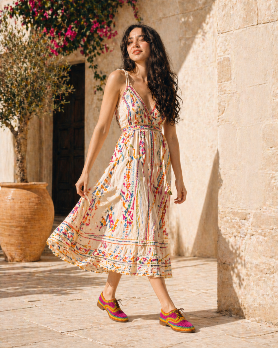 Handwoven Rainbow Raffia Woman Shoe