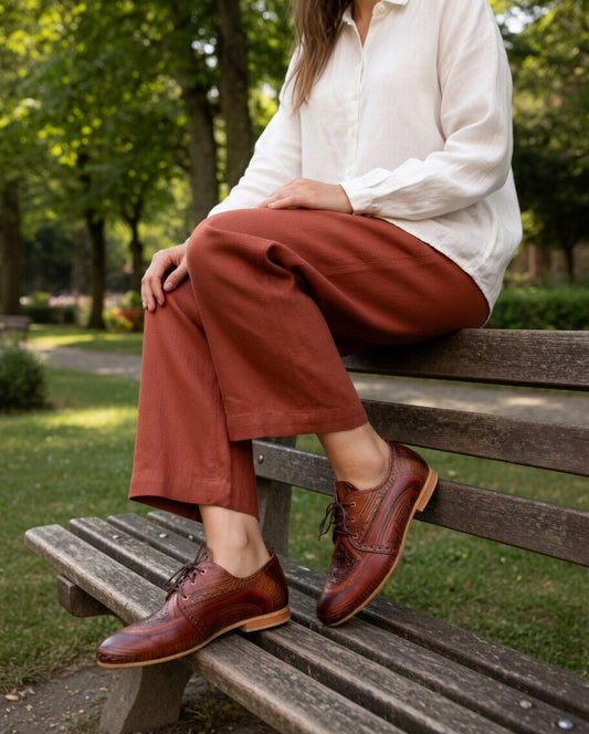 Hand-Painted Bohemian Leather Derby Shoes for Women | Flat Lace-Up Luxury Oxfords