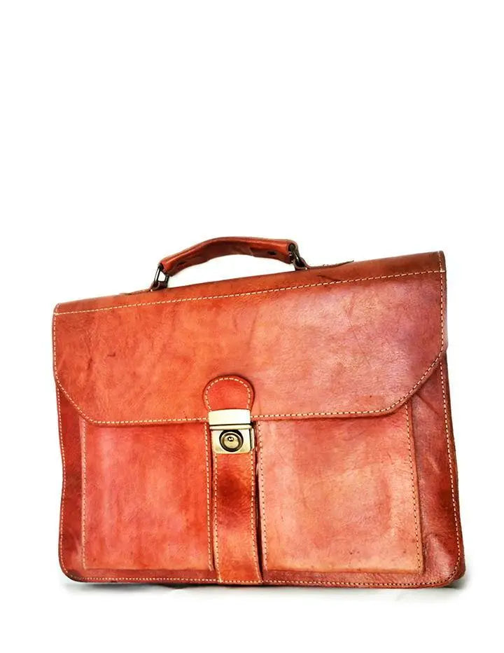 Handmade Brown Leather Briefcase for Men. Vintage Kernel