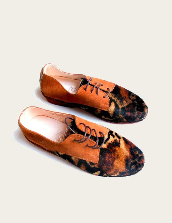 Leopard Suede Leather Derby Shoe, Handrafted Leather Oxford Slow Chic Fashion