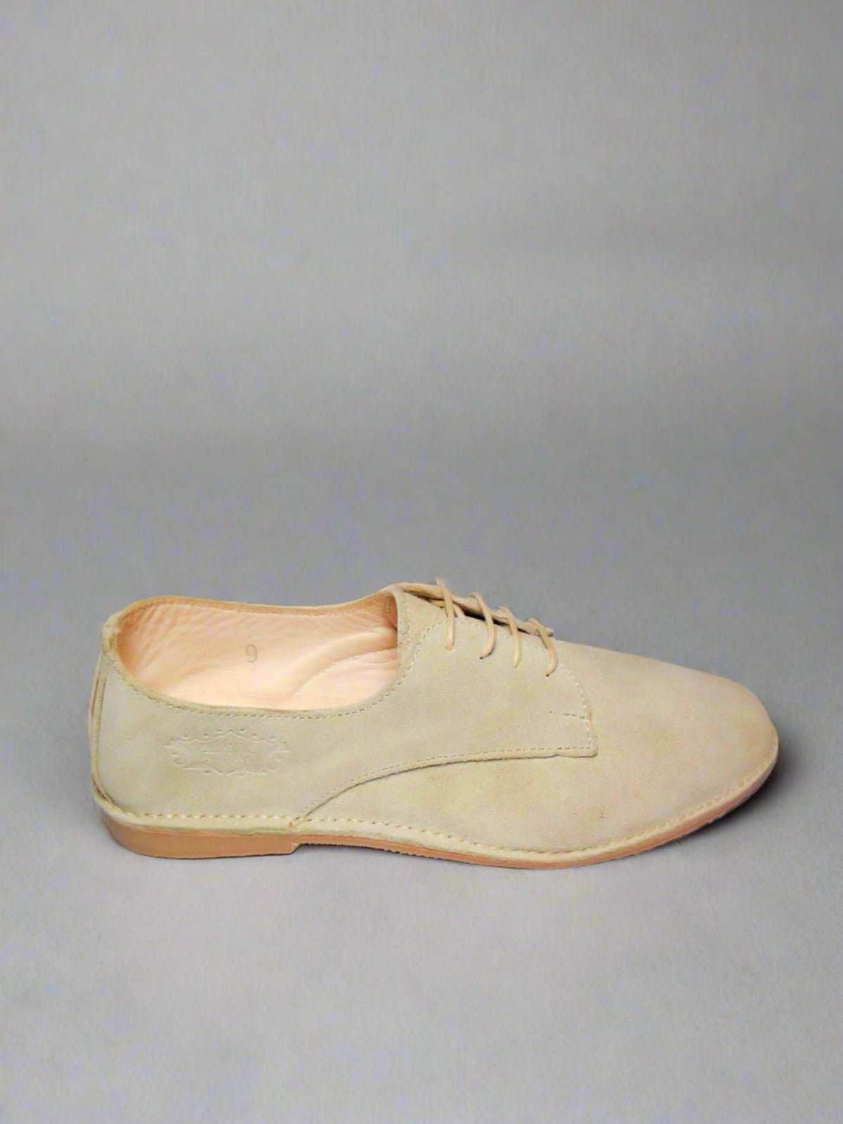 Beige Handmade Suede Leather Oxford Shoe - Slow Chic Fashion