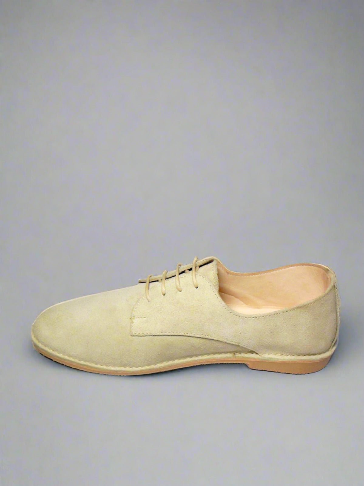 Beige Handmade Suede Leather Oxford Shoe - Slow Chic Fashion