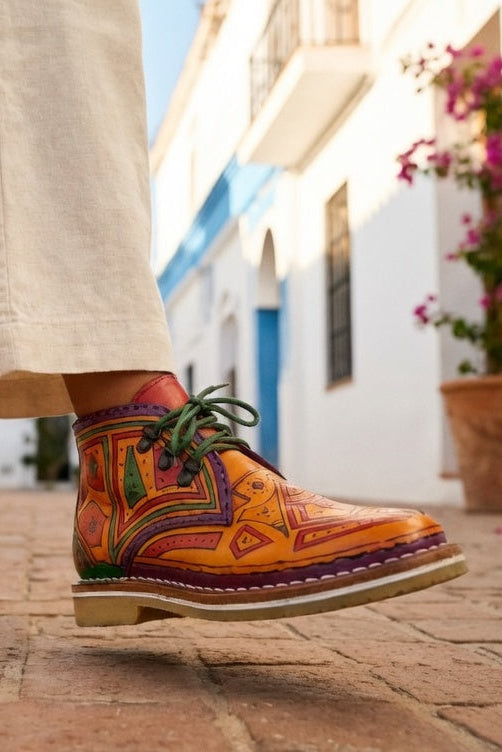 Custom Painting Handmade Leather Ankle Boot