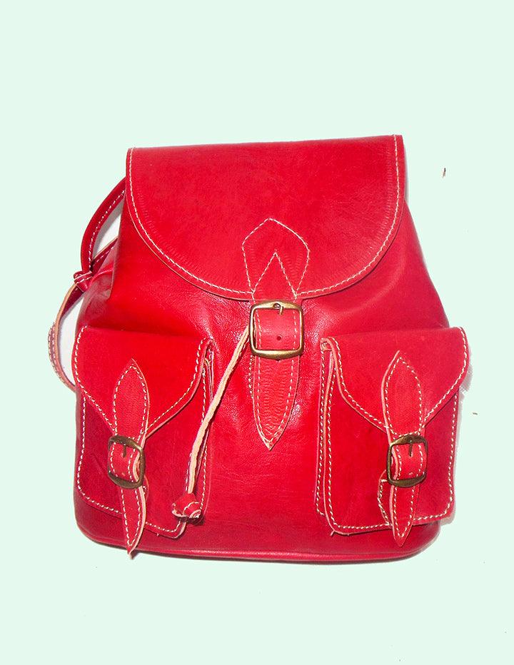 Red Handcrafted Genuine Leather Backpack - Slow Chic Fashion