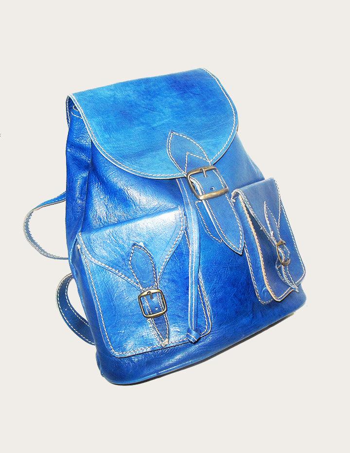 Handcrafted Genuine Leather Blue Backpack - Slow Chic Fashion