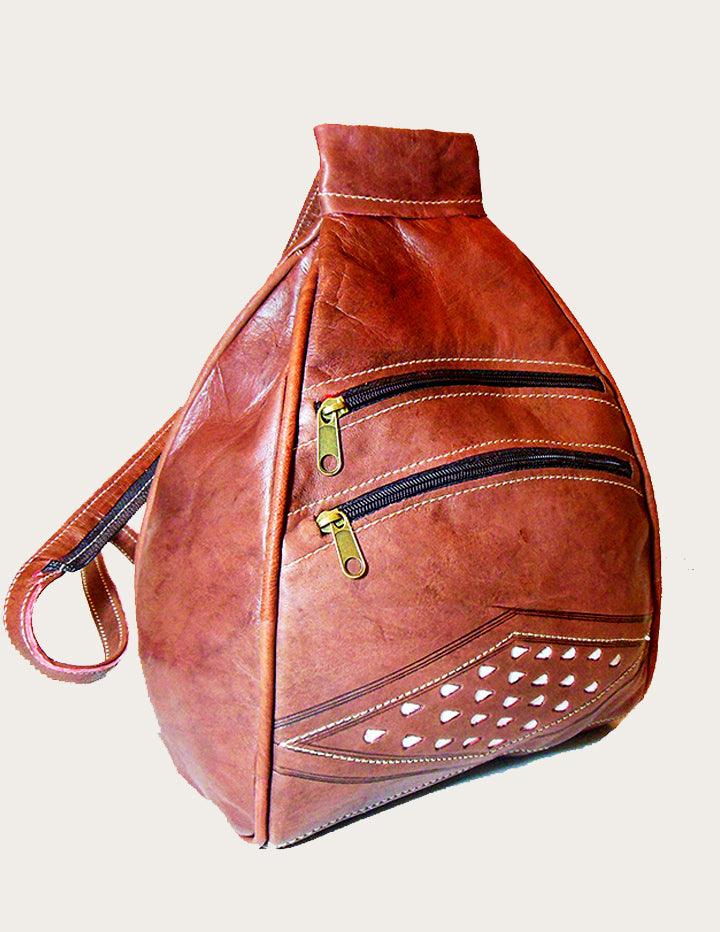 Unique Brown Leather Backpack