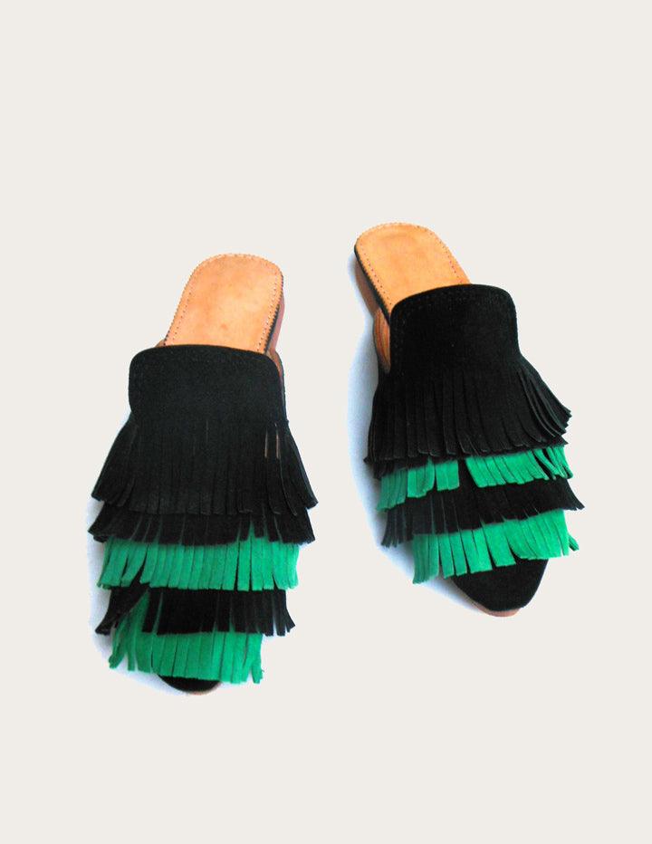 Women's Suede Leather Mules with Fringes