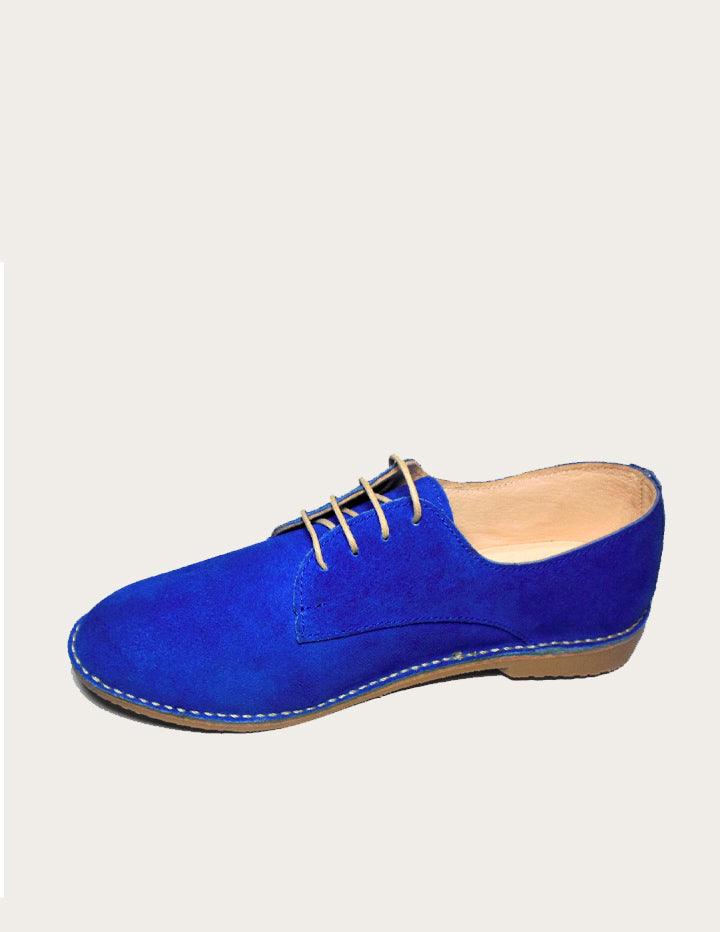 Royal Blue Suede Leather Oxford Shoe - Slow Chic Fashion