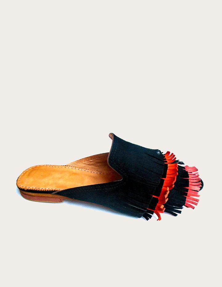 Women's Suede Leather Mules with Fringes
