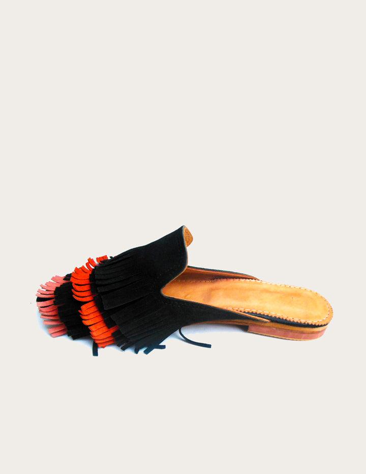 Women's Suede Leather Mules with Fringes