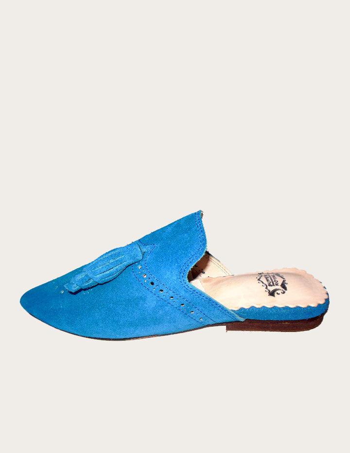 Handmade Blue Genuine Leather Mules - Slow Chic Fashion
