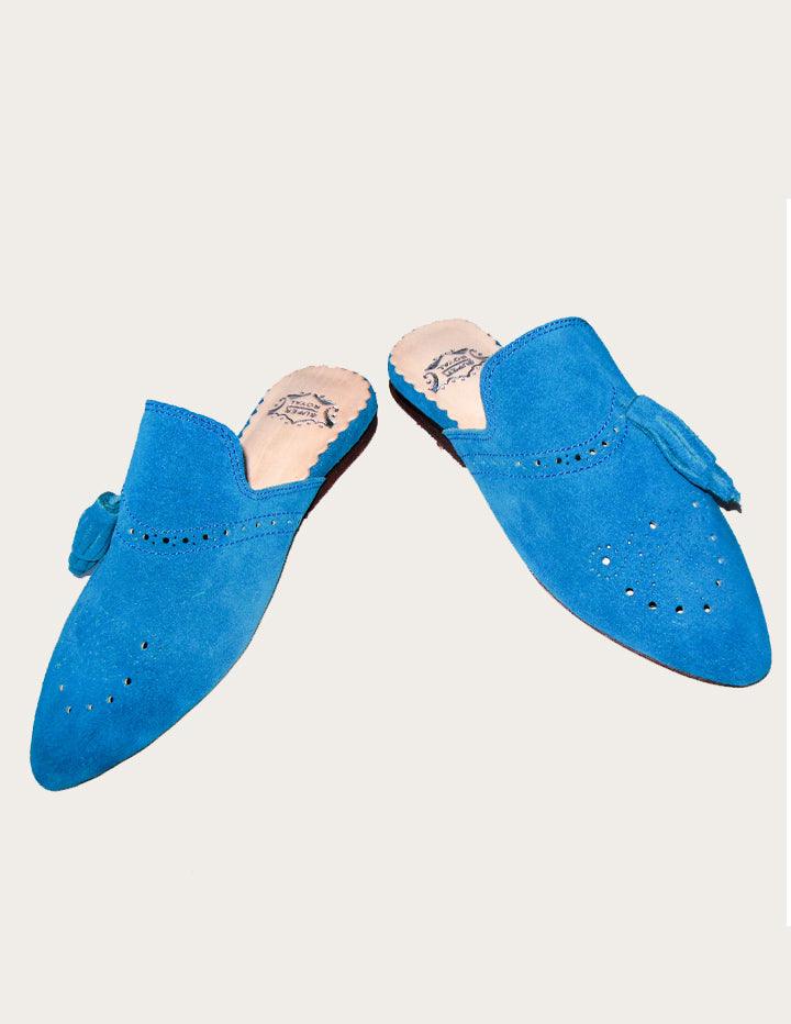 Handmade Blue Genuine Leather Mules - Slow Chic Fashion