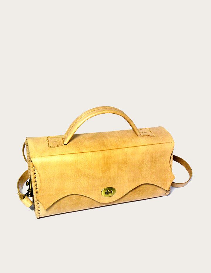 Handmade Barrel Cream Crossbody Leather Bag for Ladies - Slow Chic Fashion
