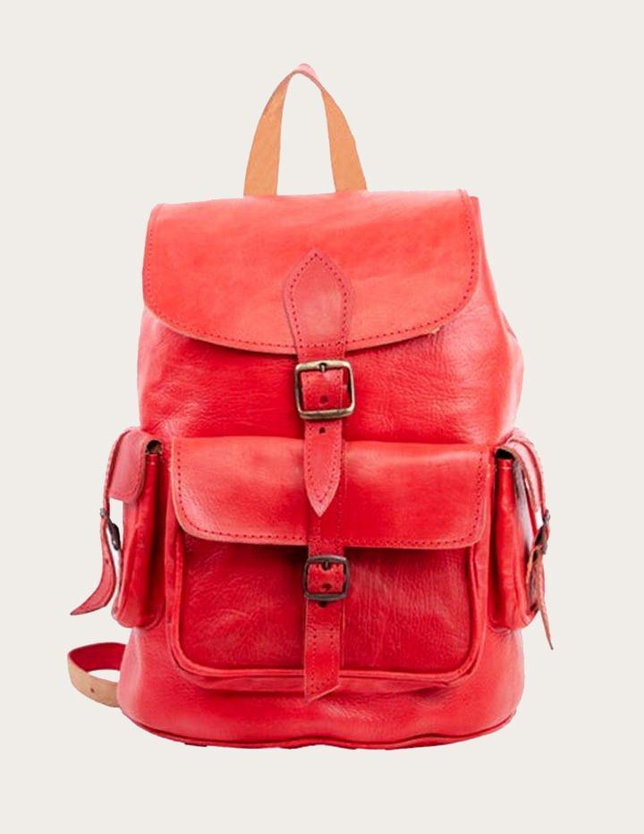 Stylish Red Handmade Leather Backpack
