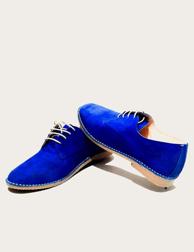 Royal Blue Suede Leather Oxford Shoe - Slow Chic Fashion