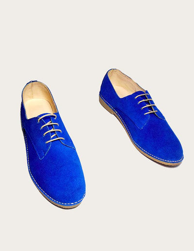 Royal Blue Suede Leather Oxford Shoe - Slow Chic Fashion