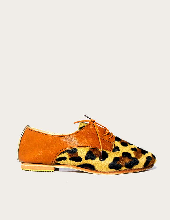 Zina Women's Leopard Flat Derby Shoe