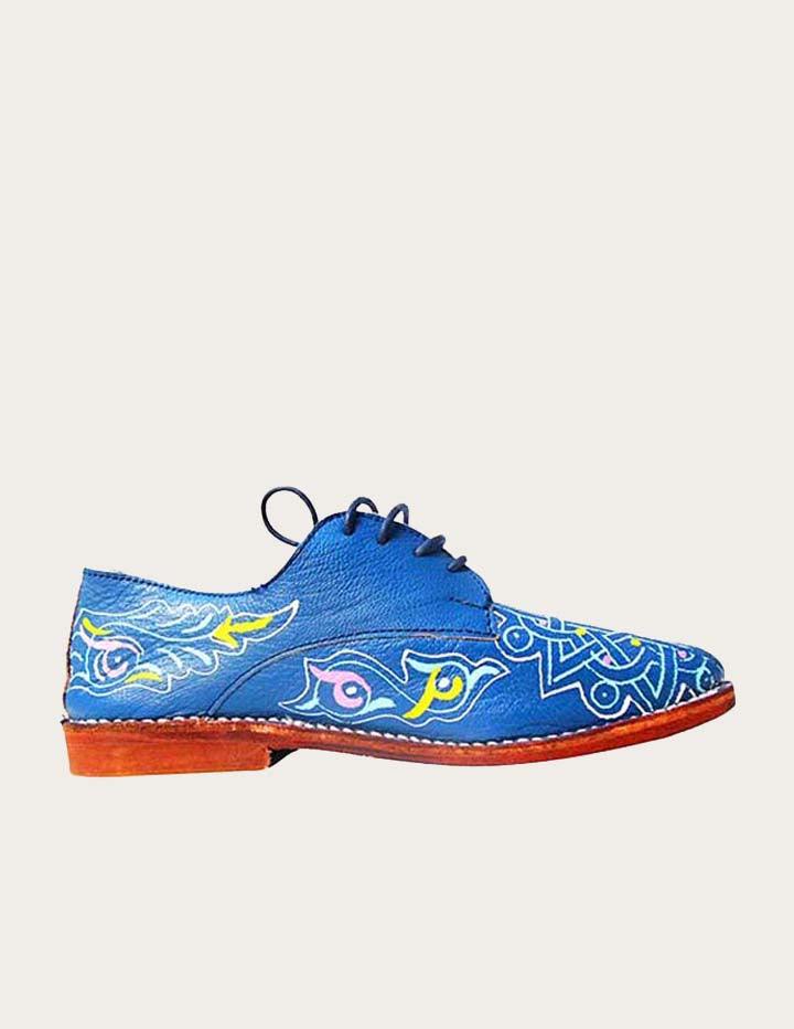 Blue Handpainted Leather Derby Shoe Custom-made - Slow Chic Fashion