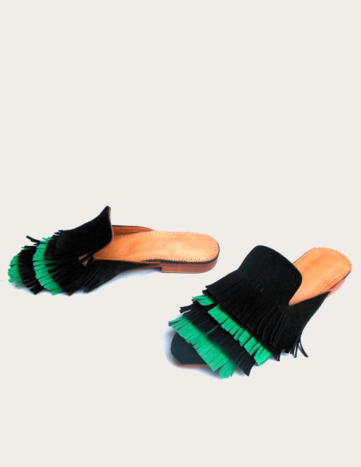 Women's Suede Leather Mules with Fringes