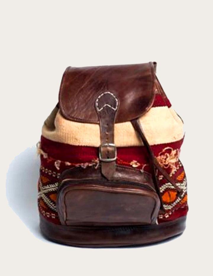 One of a Kind Berber Vintage Rug with Genuine Leather Backpack - Slow Chic Fashion