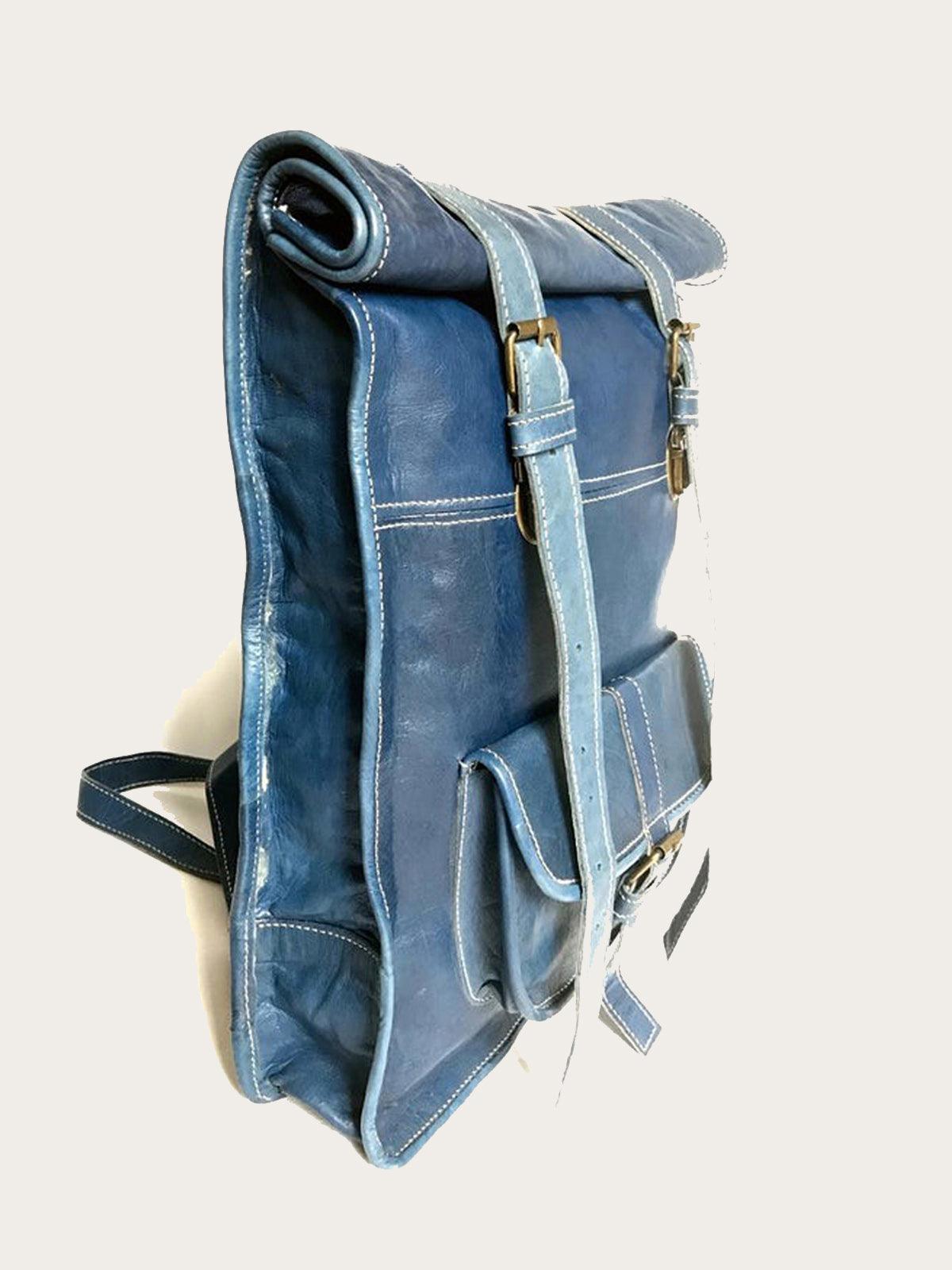 Blue Unique HandMade Leather Rolltop Backpack 3 Colors - Slow Chic Fashion