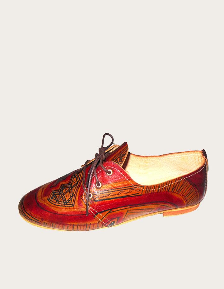 Hand Painted Flat Leather Derby Shoe For Ladies - Slow Chic Fashion