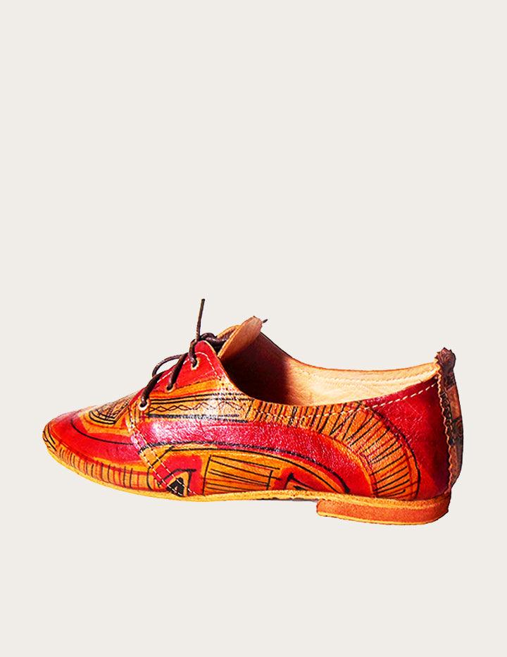 Hand Painted Flat Leather Derby Shoe For Ladies - Slow Chic Fashion