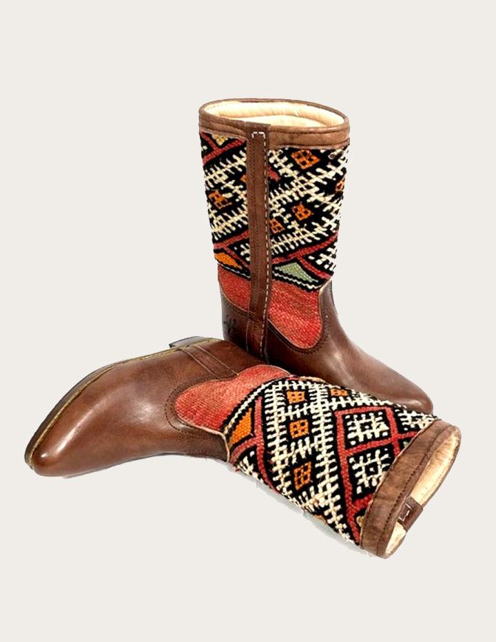 So Chic Vintage Kilim and Genuine Leather Western Boot - Slow Chic Fashion