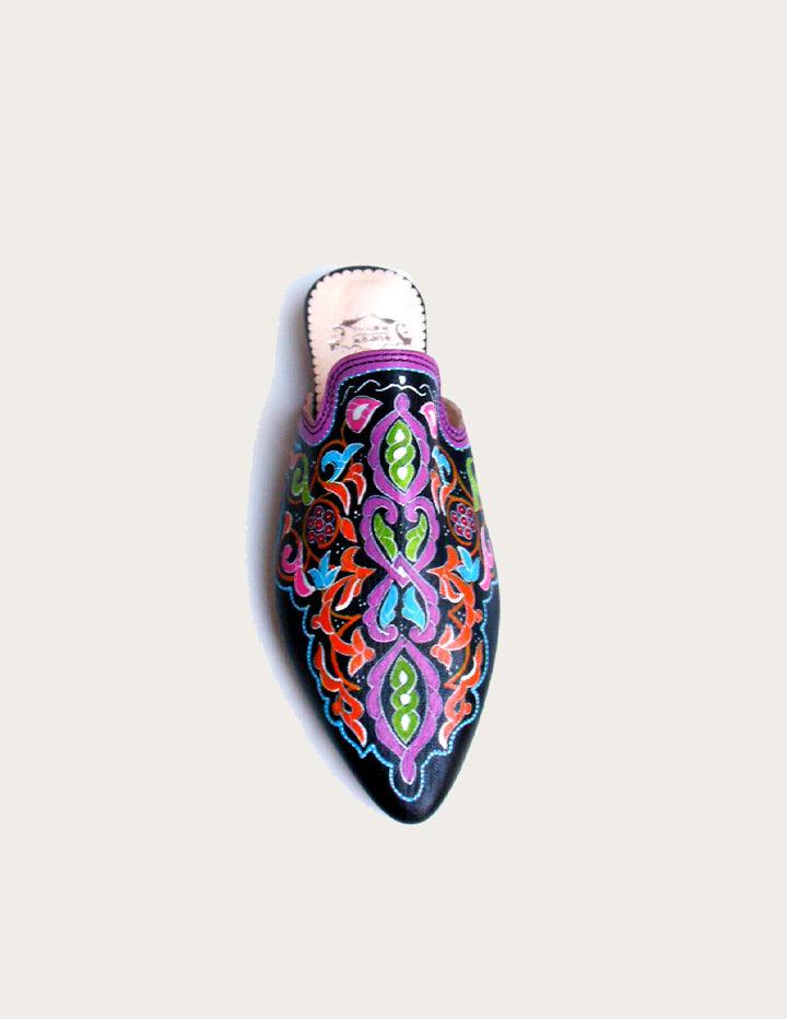 Women Hand-painted Leather Flat Mules - Slow Chic Fashion