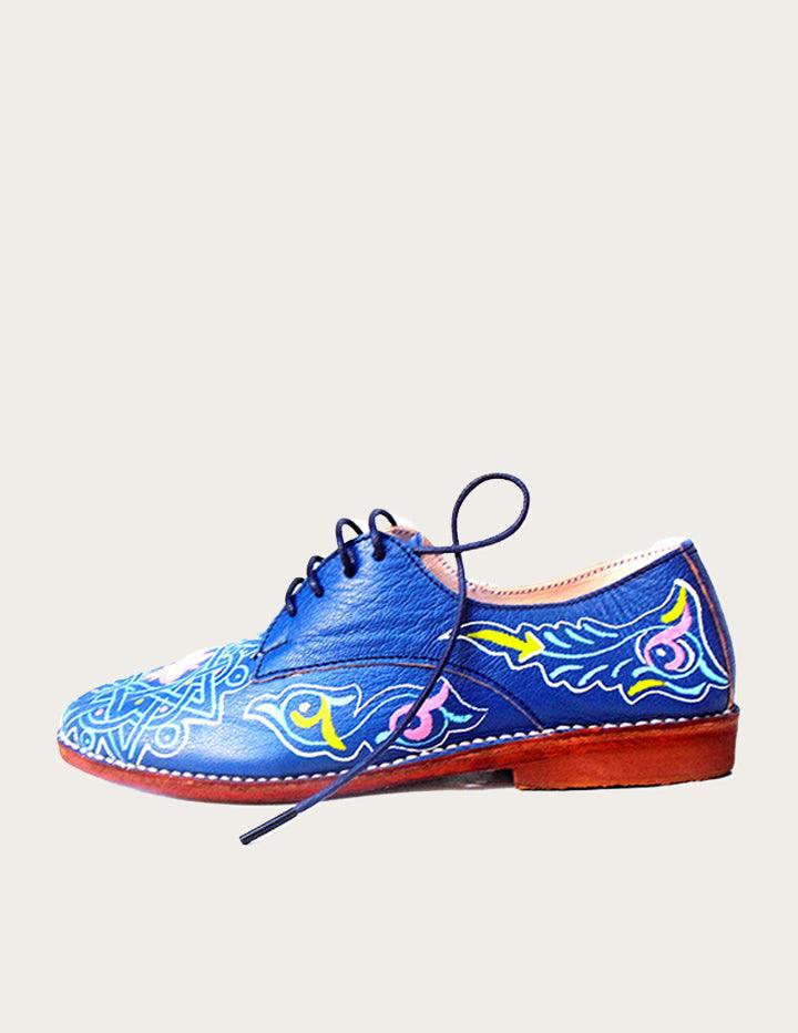 Blue Handpainted Leather Derby Shoe Custom-made - Slow Chic Fashion