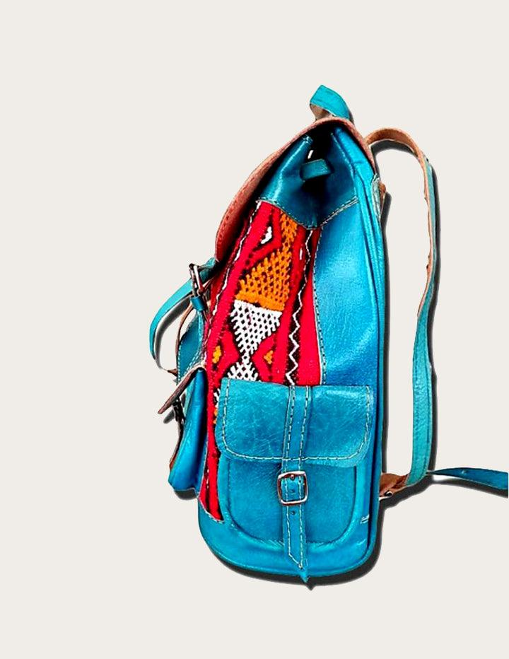 Handcrafted Stylish Genuine Leather and Upcycled Vintage Kilim Backpack - Slow Chic Fashion